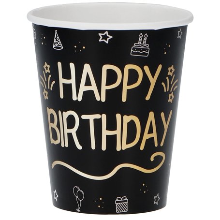 Folat Vaisselle Anniversaire Party Noir Or Argent Gobelets-Shining Glam-250 ml-8 pièces