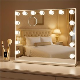Bayt Miroir Maquillage Hollywood avec Éclairage 58x46 cm – Miroir LED Dimmable avec Grossissement 10x – Blanc