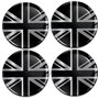 Biomar Labs 4 x 56mm Autocollant 3D Noir Argent Royaume-Uni Drapeau Silicone pour Cache-Moyeu Enjoliveurs Centre de Roue Caches