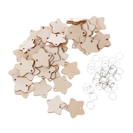 KerDejar Lot de 50 rondelles en bois en forme d'étoile avec 50 boucles en fer pour rappel d'anniversaire