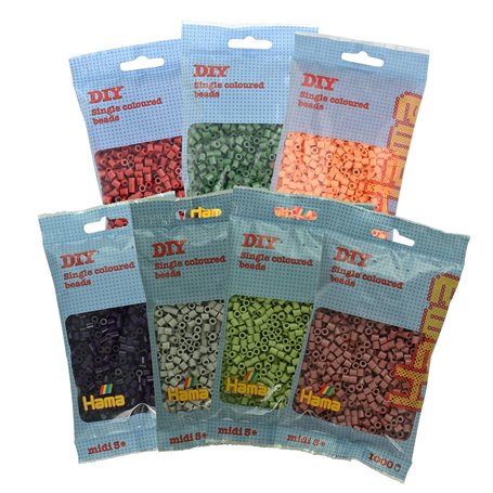 Hama Perles 9410 - Sachet d'environ 7 000 perles midi de 5 mm de diamètre - 7 couleurs tendance - Amusement créatif pour petits