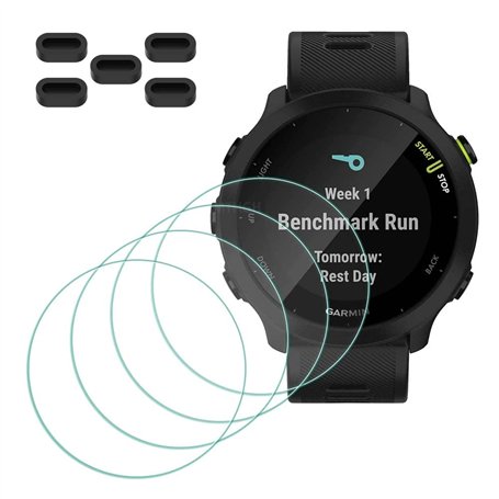 MTHGH Protection Écran pour Garmin Forerunner 55 Smartwatch Verre Trempé [4 pièces] + Bouchons anti-poussière 5 pièces