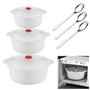 HEKOBAG 3 Pièces Cuiseur Vapeur Micro-Ondes avec Couvercle 2400/1600/900ml Cuiseur Vapeur Micro-Ondes pour Cuisine de Cuisson Va