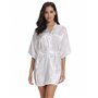Vlazom Peignoir Satin Femme Robes de Chambre et Kimonos de Mariée Robes de Chambre Soie Court Kimono Col V avec Ceinture,Blanc F