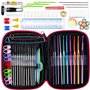 Anpro Set de Crochets en Aluminium Tricot Outils 100 PCS Accessoires à Tricoter avec Trousse En Cuir Rose