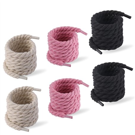 Lot de 3 Paires Lacets Corde 8mm - 160cm pour Air Force 1 - Coton Tressé Rond - Style Rétro pour Sneakers & Chaussures de course