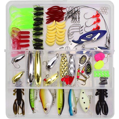 VOANZO Kit de 101 leurres de pêche avec boîte de rangement incluant Crankbaits Swimbaits Spinnerbaits et émerillons pour pêche à