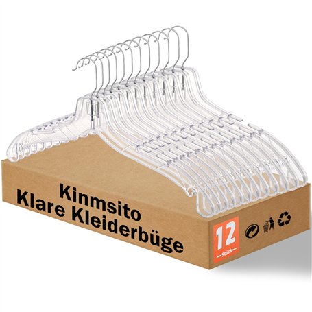 Kinmsito Lot de 12 cintres en plastique transparent