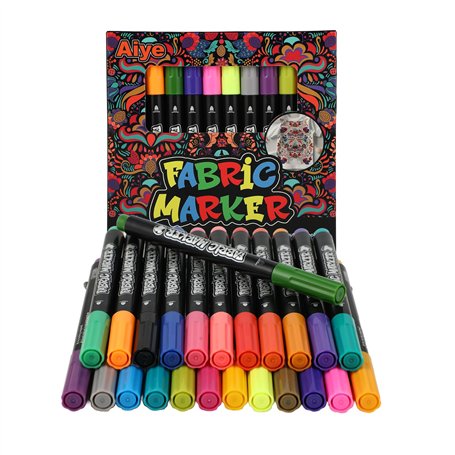 Lot de 24 feutres textiles lavables en machine – Marqueurs textiles et stylos de peinture pour tissu lavables en machine pour vê