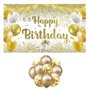 1 Morceau De Tissu De Fond De Bannière De Joyeux Anniversaire De 180 * 110 Cm Avec 10 Ballons à Paillettes Dorées