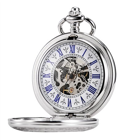 TREEWETO Montre De Poche avec Chaîne pour Hommes Femmes Rétro Mécanique Squelette Analogique À Remontage Manuel Antique Loupe Co