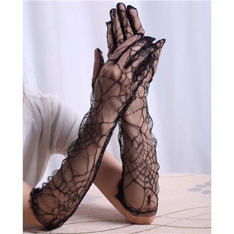 SINLOV Halloween dentelle gants de mariage manches longues tulle partie gants d'été bal dîner protection solaire gants robe