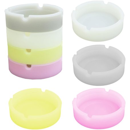 Lot de 8 cendriers ronds fluorescents en caoutchouc de silicone résistant à la chaleur 4 couleurs