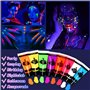 UZSUZZ Peinture Corporelle, 8 Couleurs 10 ml UV Glow tubes de peinture fluorescente Kit, Peinture pour le Visage, Palette de Maq