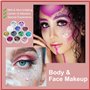 Festival Paillettes Visage avec Lot de 50 lingettes de maquillage 12 Couleurs Paillettes Déguisement Festif Paillettes Ongles Ch