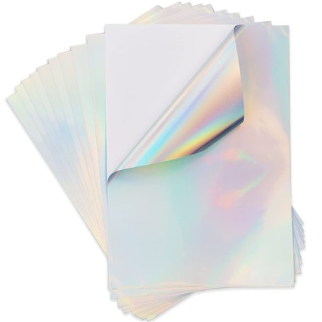 Lot de 10 feuilles de papier autocollant holographique A4 imprimable en vinyle Séchage rapide Imperméable vinyle arc-en-ciel pap