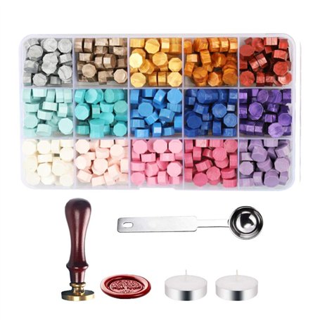 Perles de Cire à Cacheter 380 Pièce Cire d'Étanchéité kit de sceau de cire pour les Invitations de Mariage(15 Couleurs)