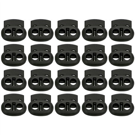 WOLMIK Lot de 20 verrous de cordon à ressort à double trou pour cordons de serrage de 5 mm en plastique - Noir