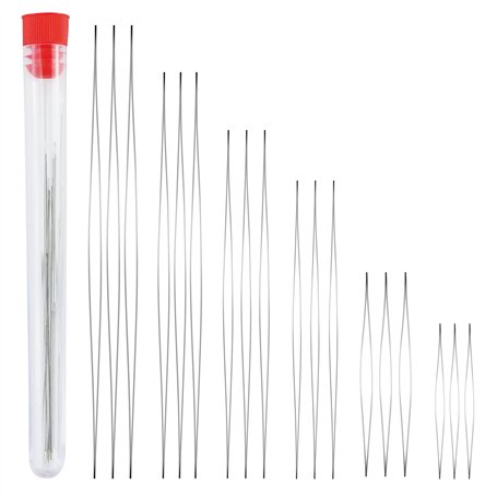 Lot de 18 aiguilles à perles - 6 tailles - Aiguilles à perles à gros œil - Aiguilles à perles avec bouteille d'aiguille - Aiguil