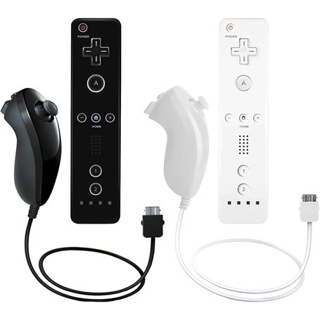 AUFGLO Télécommande et Nunchuck compatibles avec la Wii/Wii U - Comprend un étui en silicone et une dragonne (Noir+Blanc)