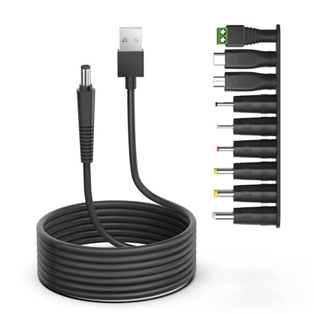 TAIFU 5V 9V 12V 17V 1A 2A 3A DC Connecteur Adaptateur de Cable to 5.5*2.1mm avec 7 Embouts 2.5*0.7/ 3.5*1.35/4.0*1.7/4.8*1.7/5