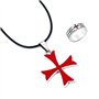 YouU 2 Pièces Collier Pendentif et Bague en Acier Inoxydable Croix-Rouge Maçonnerie Chevalier Croisé Crusader pour Hommes