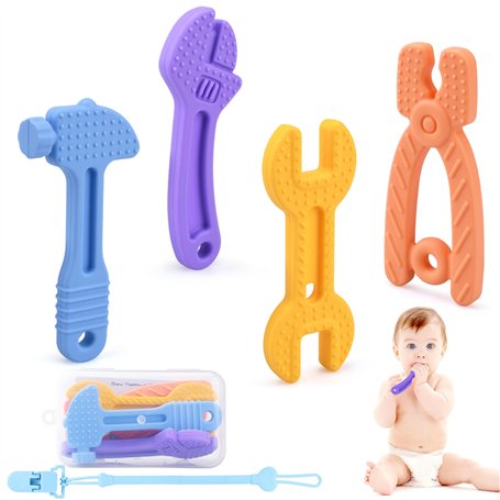 KIMIGO Anneau Dentition Bébé en Silicone – 4PCS Anneaux de Dentition Sans BPA | Soulage Gencives | Sensoriels de Qualité Aliment