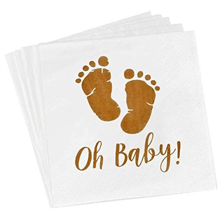 Kreatwow Paquet de 50 Serviettes en Papier Baby Shower Baptême Bébé Pieds - 33 x 33 cm Dépliée