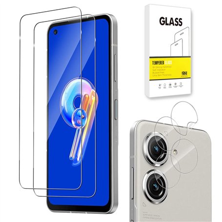 E-Hamii Protecteur D'écran Compatible avec ASUS Zenfone 9 [2 Pièces] + Caméra Arrière Protecteur [2 Pièces] Verre Trempé 9H [Rés