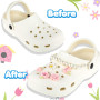 Charmes de Chaussure,12 PCS Mignons Décorations de Chaussures avec 2 PCS Chaîne de Perles Fleurs avec Boutons Colorés Breloques