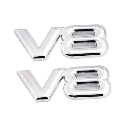 Lot de 2 emblèmes V8 en métal 3D pour affichage du moteur V8 (argenté)