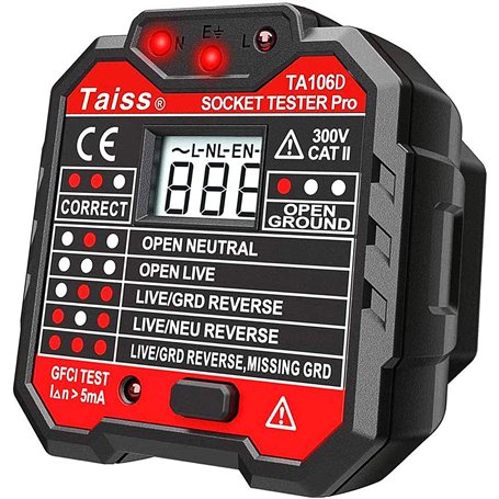 Taiss Testeur avancé avec écran de tension Testeur prise de courant GFCI 48-250 V Alimentation automatique circuit électrique Po