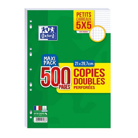 OXFORD Lot de 500 Pages Copies Doubles Perforées A4 (21 x 29
