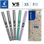 PILOT - Lot de 5 V5 - Stylos Roller à Encre Liquide à Pointe Fine pour une Écriture Fluide et Précise - Séchage rapide, ne fuit 