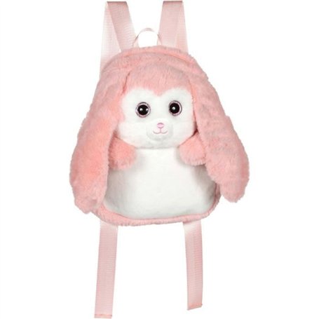 Fluffy Bag - GIPSY TOYS - Sac a dos en peluche - Lapin rose et blanc 30 cm