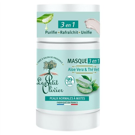 LE PETIT OLIVIER - Masque Visage 3 en 1 - Aloe Vera & Thé Vert - Purifie