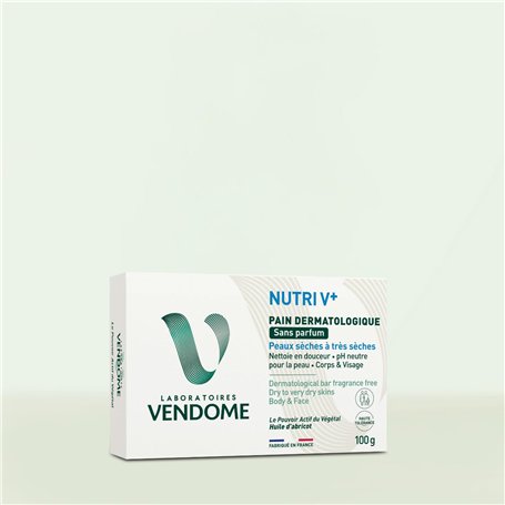 LABORATOIRES VENDÔME - NUTRI V+ - Pain Dermatologique Sans Parfum - Corps & Visage - Nettoie En Douceur & Nourrit - pH Neutre &