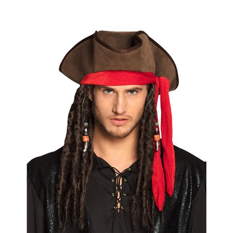 DEGUISE TOI - Chapeau Pirate Marron avec Perruque Adulte - Chapeau - Taille Unique - Marron - Accessoires pour déguisement - 100