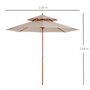 Outsunny Parasol droit parasol en bois parasol de jardin rond 2 toit polyester 180 g/m² dia. 2,7 x 2,6H m beige