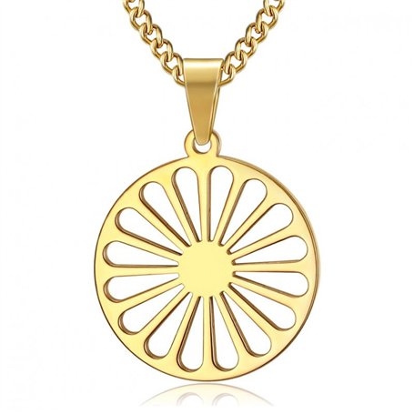 BOBIJOO Jewelry - Pendentif Collier Roue Chakra Drapeau Gitan Tsigane Manouche Voyageur Acier Or Doré Plaqué Chaîne