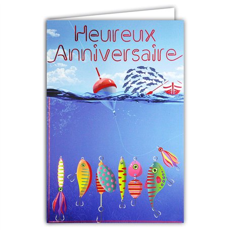 Afie 65-1283 Carte Heureux ANNIVERSAIRE Pêche en Rouge Brillant - Avec enveloppe - Format fermé 115x170mm ; Fabrication Français