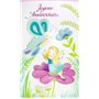 17-6051 Carte Porte-Billet avec Enveloppe Joyeux Anniversaire pour Enfant Petite Fille Fée Blonde Baguette Magique Ailes Fleurs 