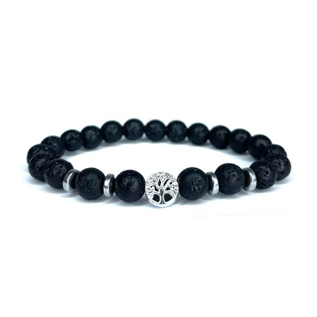 Bracelet en Pierre de Lave avec arbre de vie - Pierres Naturelles pour Femme et Homme