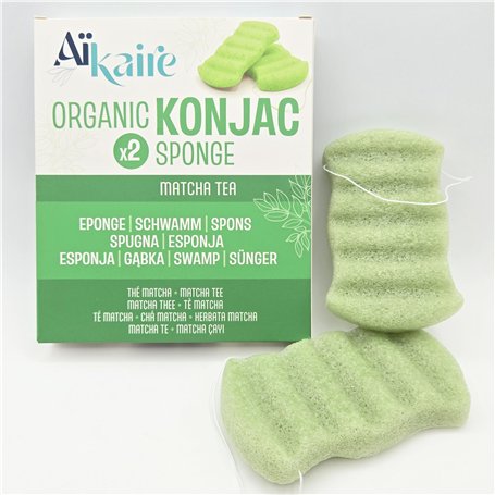 Eponge de Konjac Bio pour le corps associé au thé vert | Lot de 2 éponges pour le corps | Eponge végétale naturelle nettoyante…
