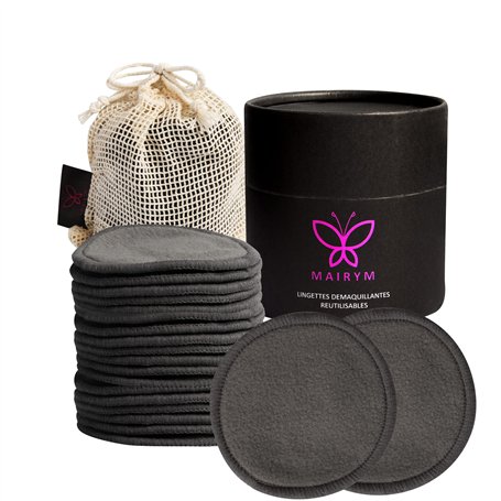 Coton Demaquillant Lavable réutilisables | Lingette Triple couche en Charbon de Bambou Végétal | Sac à linge Zéro Déchet | 18 Li