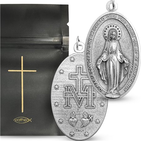 Viatheo Authentique Médaille Miraculeuse de la Vierge Marie – Bijou Religieux Catholique en Argent pour Femme & Homme – Pendenti