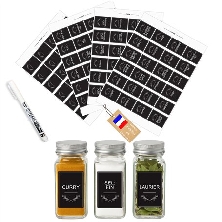 Étiquettes Épices Rectangulaires – Fond Noir