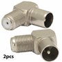 AERZETIX - C69026 - Lot de 2 Connecteurs d'antenne TV mâle vers fiche F femelle angulaire à 90° pour câble coaxial - adaptateur 