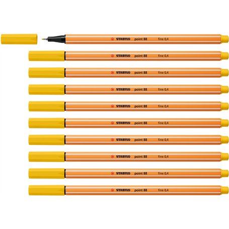 STABILO Stylo feutre pointe fine point 88 - Lot x 10 stylos feutres - Jaune (88/44)