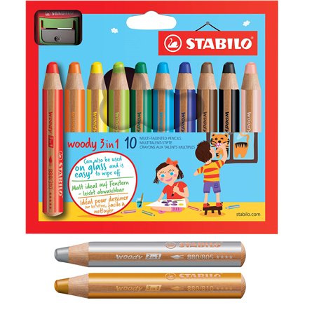 STABILO woody Lot de 10 crayons de couleur